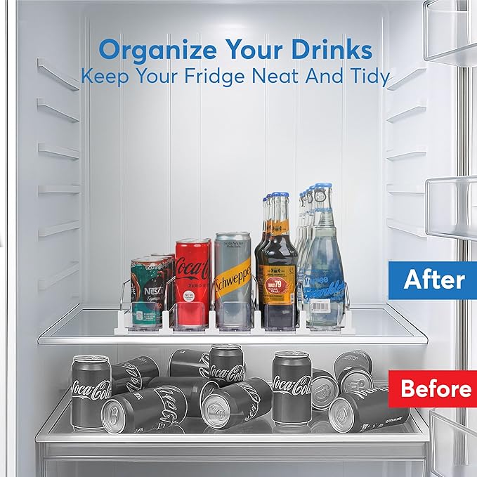 Dwella Drink Organizer for Fridge – 6-Tier Can Dispenser for Fridge Self-Pushing Drink Dispenser Fridge Adjustable Width Fridge Cans Organizer Durable Soda Drink Organizers for Refrigerator
