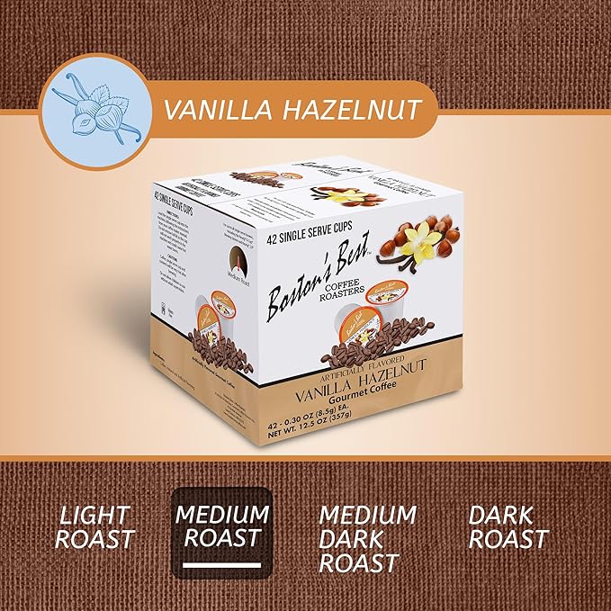 Boston’s Best - Vanilla Hazelnut Delicious Medium Roast Coffee Flavored Gourmet Compatible with Keurig Coffee Maker 1 Count (42 Single Serve Cups)