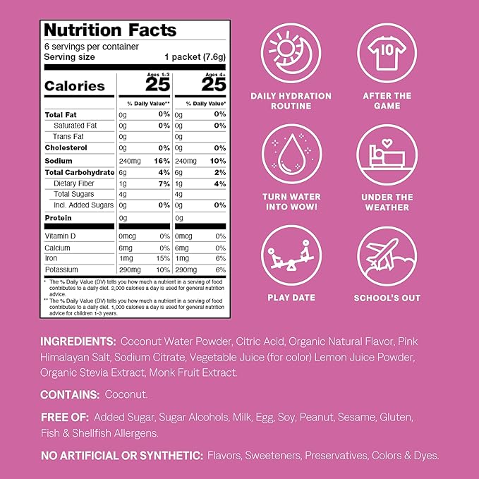Cure Hydration - Kids Electrolyte Drink Mix | Plant-Based Pediatrician Formulated Rehydration | No Added Sugar FSA-HSA Non-GMO Gluten-Free No Artificial Flavors | Box of 6 Packets - Fruit Punch
