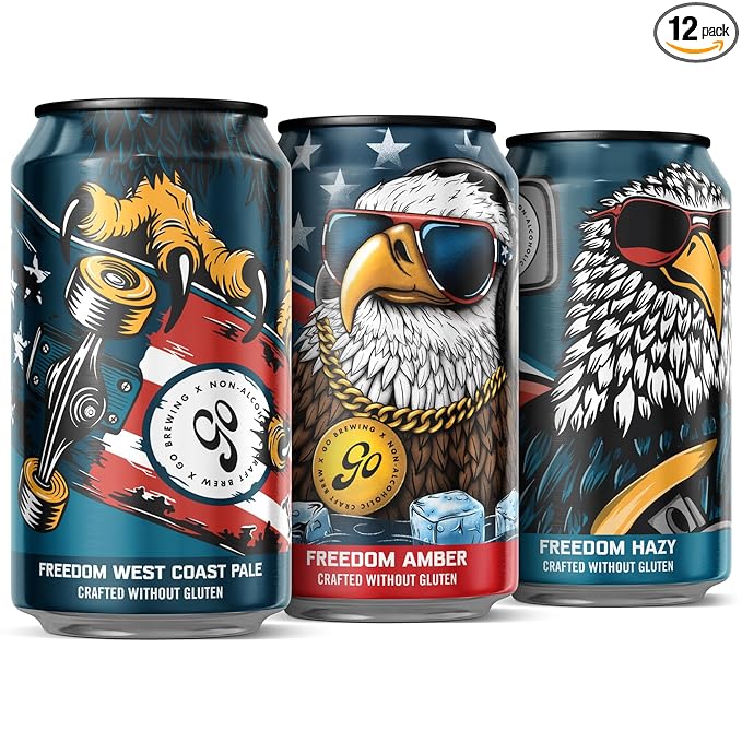 Go Brewing - Freedom West Coast Pale Amber and Hazy IPA Non-Alcoholic Craft Beer - Small Batch Brew with Classic Ingredients - Low-Calorie &amp Crafted Without Gluten - Bold Balanced Taste (12 Oz