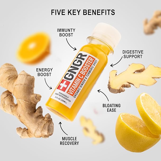 GNGR 24 Shots Variety Pack of Organic Cold-Pressed Ginger Shots – 4 Target Formulas with Peruvian Ginger High-Absorption Turmeric &amp Vitamin C for Immunity Digestion &amp Detox – 2 fl oz (Pack