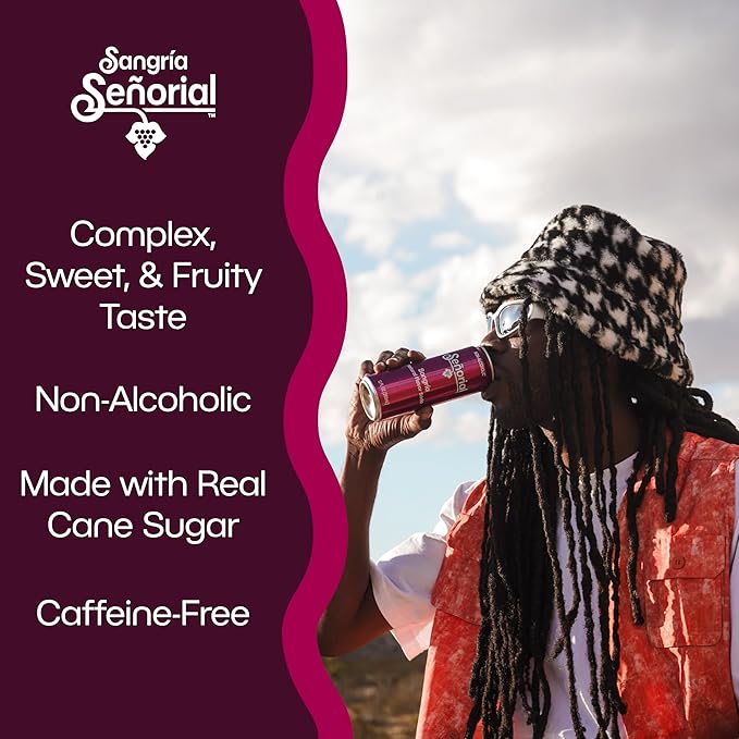 Sangría Señorial - Mexican Soda Soft Drinks (12 oz 355ml) 24 Cans - Non Alcoholic Caffeine Free Gluten Free - Cane Sugar - 0g Fat - Made in Mexico - Natural Flavor Soda Pop - Iconic Mexican Brand