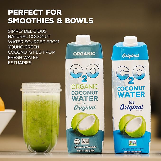C2O - Coconut Water The Original Flavor (12 Pack) - Made with Fresh Coconut Water - Plant Based Non GMO Water - Natural Hydration Essential Electrolytes &amp Potassium - 12 Tetra Packs 16.9 FL O
