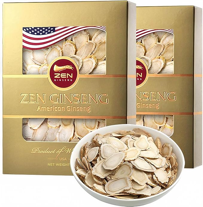 2 Boxes of American Wisconsin Ginseng Slices - Improved Energy Performance &amp Mental Health for Men &amp Women. Total 8 Oz.