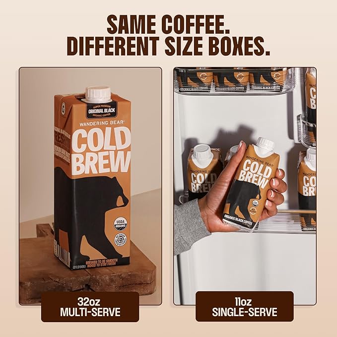 Wandering Bear Organic Caramel Cold Brew Coffee On Tap Iced Coffee Drink - Extra Strong Bold Smooth No Sugar Added Shelf-Stable Ready to DrinkGluten Free &amp Vegan -16 Servings of 6fl.oz -96f