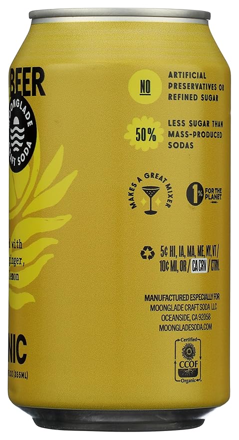 NEW! Moonglade Organic Ginger Beer Small Batch Craft Mixer Non-Alcoholic Fizzy Spicy Craft Soda (12 Pack)