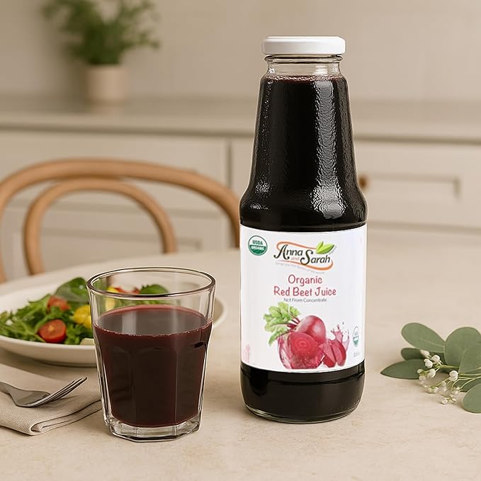 Anna and Sarah 33.8 Oz Organic Red Beet Juice - Glass Bottle (6 Pack) No Sugar Added No Artificial Colors No Preservatives No Flavors AddedNOT from Concentrate