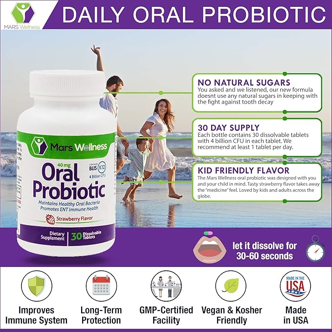 Oral Probiotic Supplement with BLIS K12 4 Billion CFU - Doctor Formulated 30 Day Supply Bottle for Bad Breath Strep Cavities Gum and Oral and Dental Health - Sugar Free - USA Made - 24 Pack