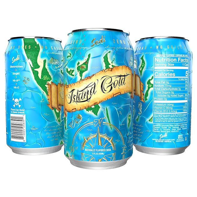 Sodi | Better For You Sparkling Soda Pop | Island Gold | Zero Sugar | Zero Caffeine | Zero Colors or Dyes | Gluten Free | Naturally Flavored | 12fl oz Pack of 12 (12pk Island Gold)