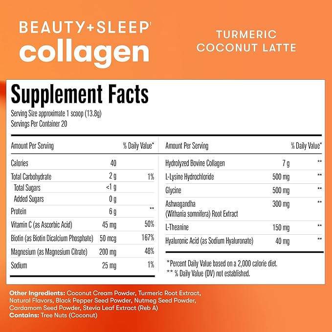 Perfect Keto Beauty + Sleep Grass Fed Collagen Peptides Protein Powder with Ashwagandha Magnesium Biotin Hyaluronic Acid L Theanine Hair Skin Nails &amp Relaxation Support Turmeric Coconut La