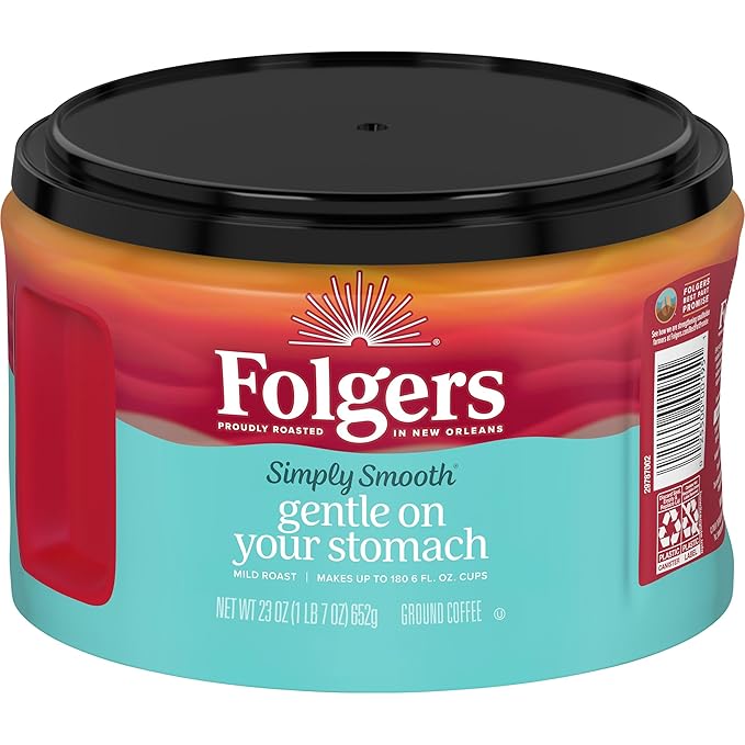 Folgers Simply Smooth Mild Roast Ground Coffee 23 Ounce (Pack of 6) Gentle on Your Stomach