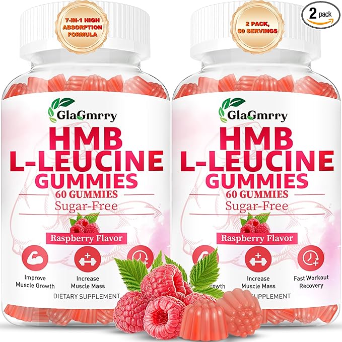 2 Pack HMB and Leucine Gummies 3500mg HMB &amp Leucine Amino Acid for Muscle Growth Muscle Relief HMB Supplements for Men &amp Women Vegan Non-GMO Raspberry Flavor 120 Count