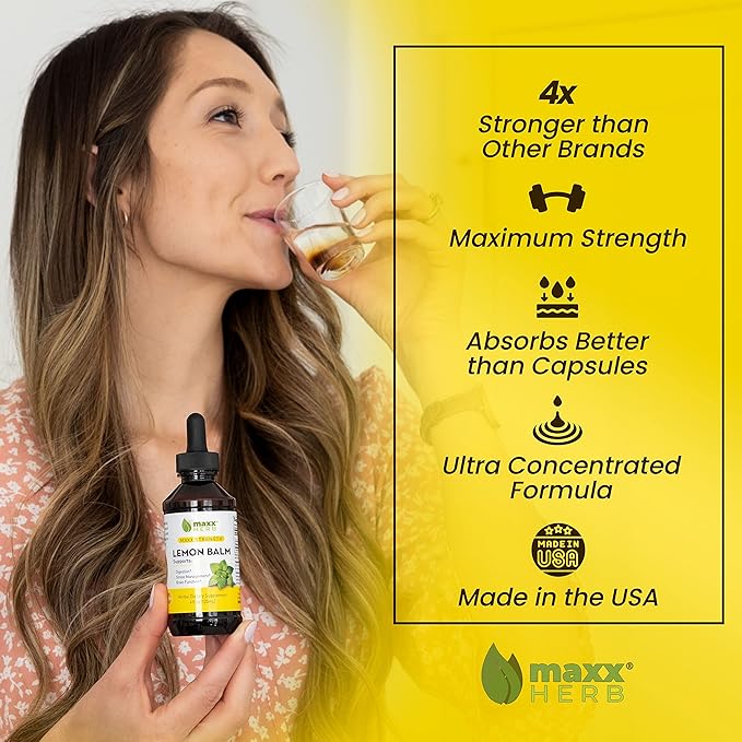 Maxx Herb Lemon Balm Extract - Max Strength Lemon Balm Tincture Absorbs Better Than Lemon Balm Capsule for Nervous System Support and Stress Relief - 4 Bottles 4 Oz Each (240 Servings)