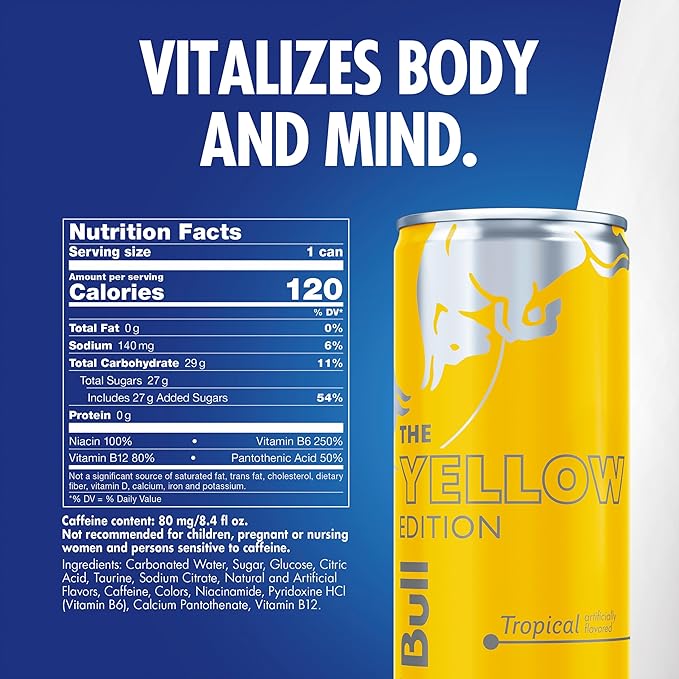 Red Bull Energy Drink Tropical Yellow Edition 8.4 Fl Oz (24 Count)