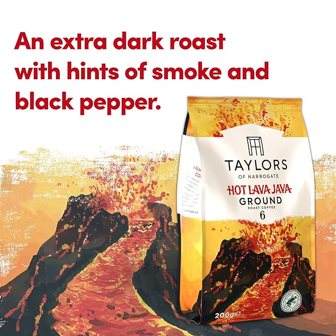 Taylors of Harrogate Hot Lava Java Ground Coffee 200 g (Pack of 6 - Total 1.2kg)