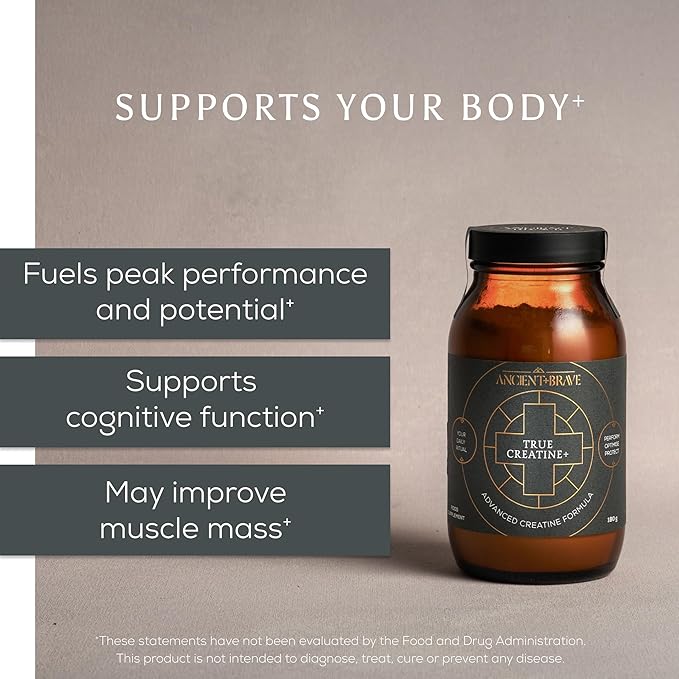 Ancient + Brave True Collagen &amp True Creatine Bundle - Premium Collagen Peptides + Advanced Creatine Formula - Supports Skin Hair Joints Strength &amp Recovery⁺ - 1-Month Supply