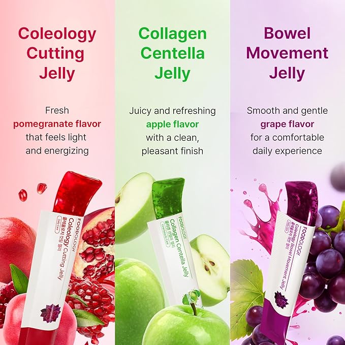 FOODOLOGY Stick Jelly Trio: Cutting &amp Bowel Movement &amp Collagen Jelly Dietary Fiber Supplement Set for Weight Management Gut Health &amp Daily Regularity Collagen Peptide with PDRN