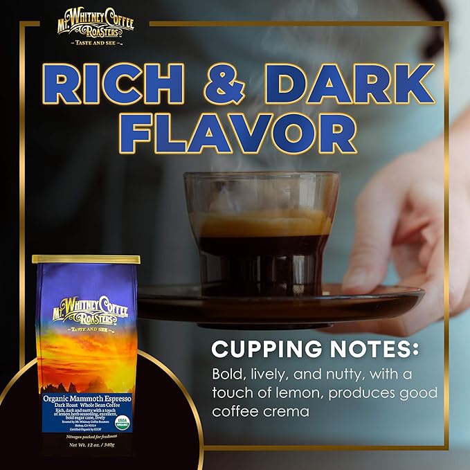 Mt. Whitney Organic Mammoth Espresso Low Acid Coffee (Whole Bean 12 Oz)