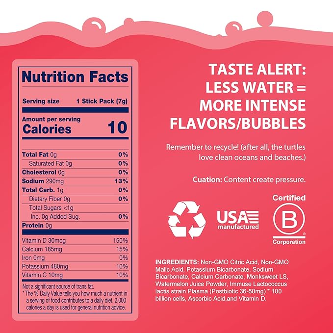 Bobelo Self-Carbonating Hydration Packets - Watermelon Citrus Flavor (15ct) | Low Calorie Electrolyte Drink Mix | Keto Friendly Sugar Free Water Enhancer | Soda Sparkling Water Alternative