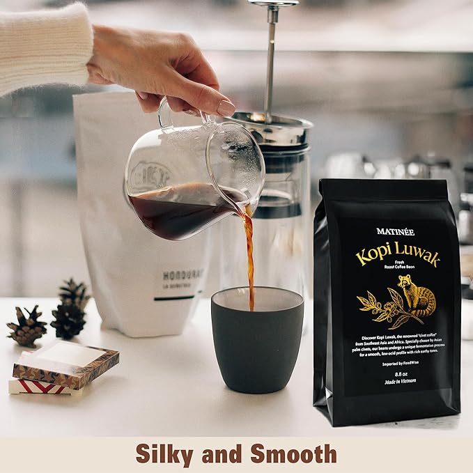 MATINÉE Wild Kopi Luwak Coffee Beans Medium Roast Whole Bean Beans Civet Coffee - Sustainably Sourced From Vietnam 8.8oz / 250 Grams