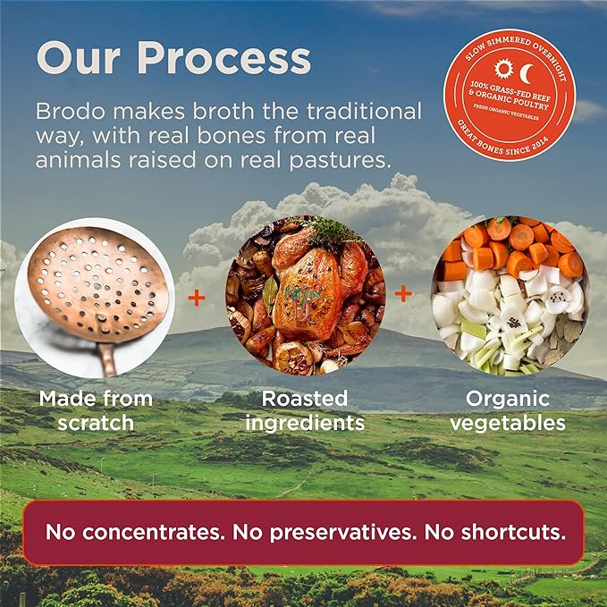 Brodo Deeply Rooted Organic Chicken Broth with Turmeric &amp Ginger Nutrient-Rich Chicken Bone Broth Organic High in Protein and Collagen for Wellness and Cooking (6x 8.3 oz. Pouches)