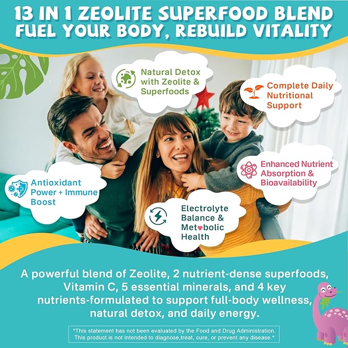 Zeolite Detox for kids &amp Adult-Sugar Free Zeolite Detox Gummies with Spirulina Chlorella Milk Thistle Magnesium Glycinate Calcium Citrate for Energy Focus Digestive Immune Antioxidant - 12