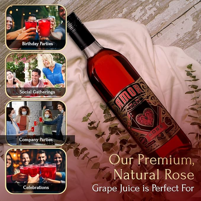 Amor Vines: Rosé Grape Juice – 100% Pure Non-Alcoholic No Water Added Preservative-Free – 750ml Glass Bottles (Pack of 2)