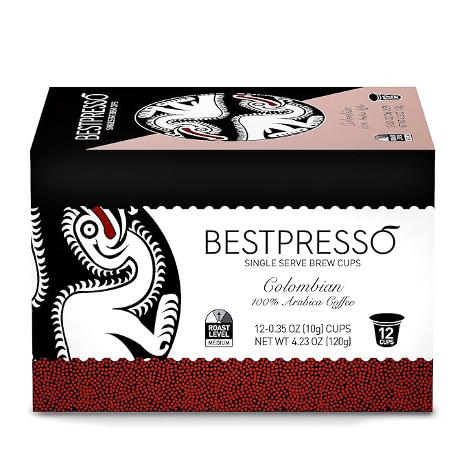 Bestpresso Coffee Colombian Single Serve 72 Count (Compatible with 2.0 Keurig Brewers) 6 packs of 12 cups