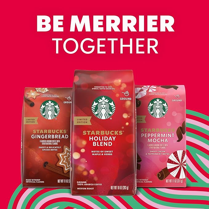 Starbucks Ground Coffee Medium Roast Coffee Holiday Blend 100% Arabica Limited Holiday Edition 6 Bags (10 Oz Each)