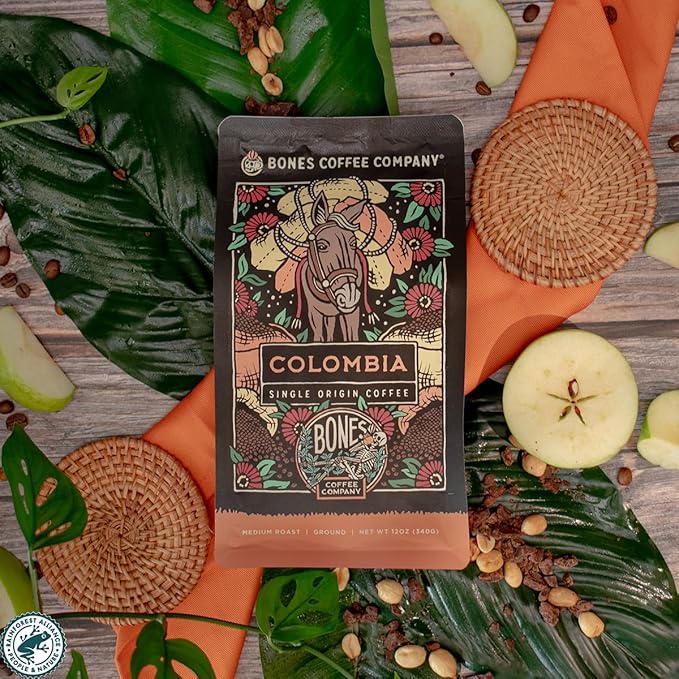 Bones Coffee Company Colombia and Costa Rica Single Origin Flavored Coffee Bundle Medium Roast Low Acid Arabica Beans 12 Oz Whole Bean