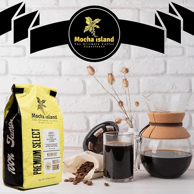 Mocha Island Blue Mountain Coffee Medium Roast Ground Jamaican Coffee 8oz