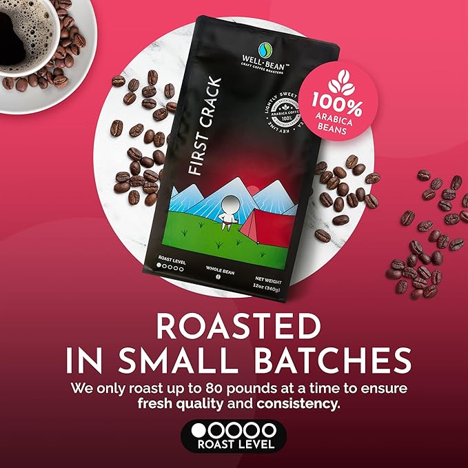 Well-Bean Coffee - First Crack Blend Whole Bean Coffee Breakfast Blend Honduras Coffee Antioxidant Rich Coffee Bean Gluten-Free Keto Coffee Light Roasted Coffee 2 Lb
