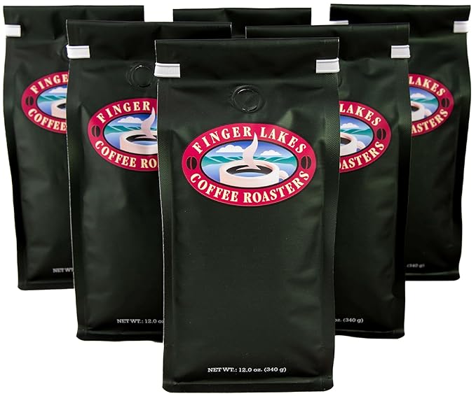 Finger Lakes Coffee Roasters Flavored Ground Coffee – (12 oz Bags) – Medium Dark or Light Roast – Small-Batch Artisan Blends Since 1996 – Freshly Roasted Gourmet Coffee (6 Bags Snickerdoodle)