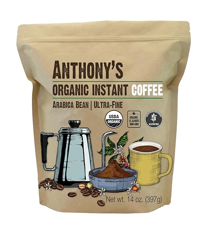 Anthony's Organic Instant Coffee14oz Ultra Fine Microground Gluten Free Arabica Non GMO