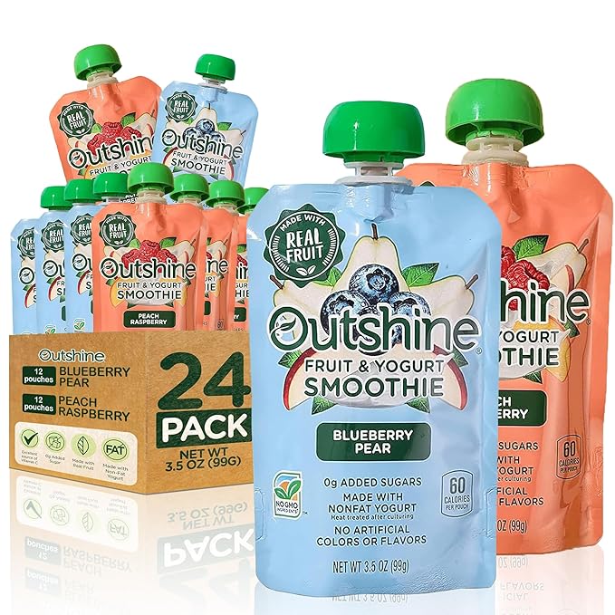 Outshine Fruit Smoothie Pouches Variety Pack - Ready-to-Drink Smoothies -Perfect for Kids and Adult On-the-Go -Fruit &amp Yogurt Pouches for Snacking - (24 Count)