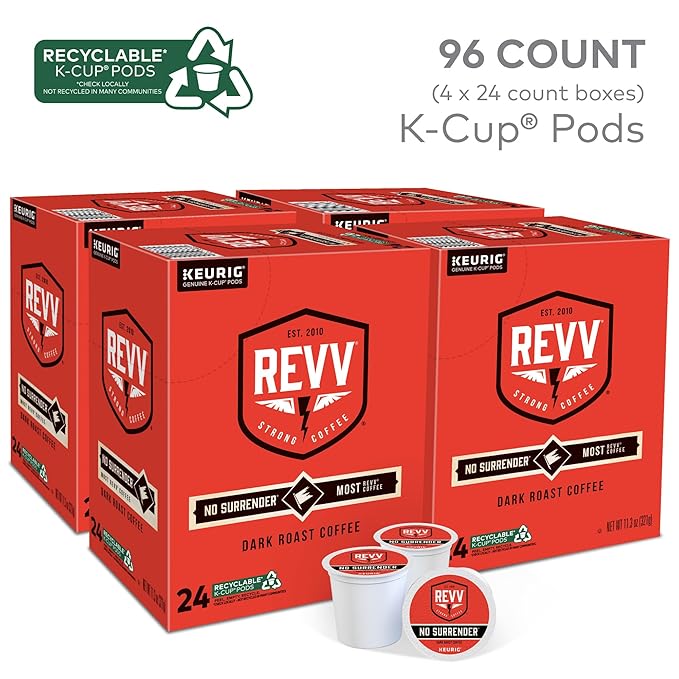 REVV No Surrender Keurig Single-Serve K-Cup Pods Dark Roast Coffee 96 Count