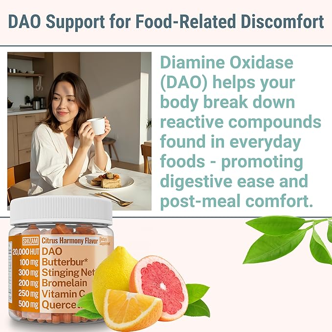 SHIZAM DAO Bromelain Enzyme Gummies with Butterbur Quercetin Stinging Nettle Root Extract DAO Diamine Oxidase Enzyme Powder Tincture Tablet Tea Alt Supplement Leaf 500mg