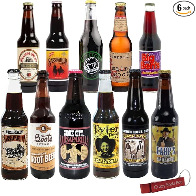 Sarsaparilla Soda Variety Sampler Pack | Premium Crafted Variety Pack from Around USA | Includes Crazy Soda Pop Bottle Opener (4 Pack)