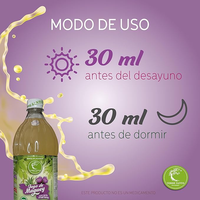Jugo de Maguey with Milk Thistle 100% Natural Verde Santo | 1 Liter Bottle | Functional Drink | No Sugar | No Alcohol | Mexican Product