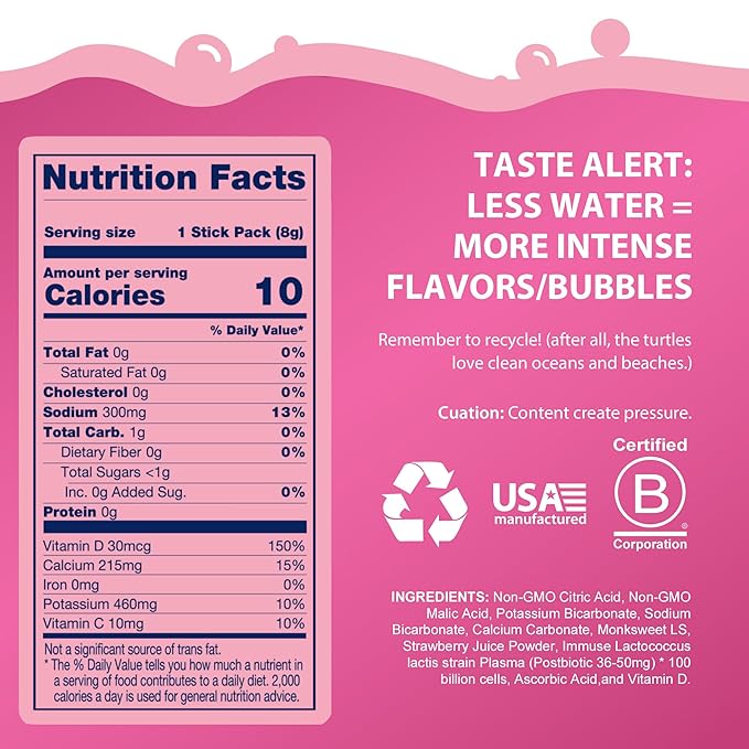Bobelo Smooth Hydrating Bubbles - Hydration Powder with Balanced Electrolyte - Sugar Free Powdered Drink Mix - Vitamin C &amp D Low Calories Keto Friendly - Mountain Berries - 15 Counts