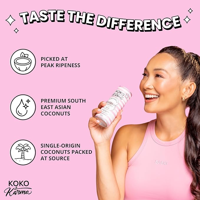 Koko &amp Karma - Collagen Coconut Water with Acai - Marine Collagen Peptides with No Preservatives and No Added Sugar - 12 Pack - 16.9 Ounce Cans