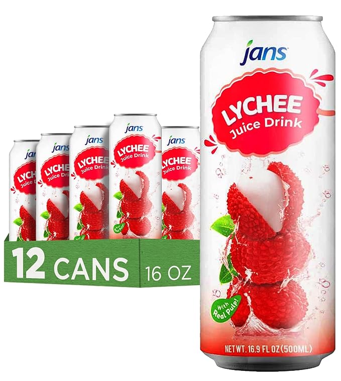 Jans Soursop &amp Lychee Juice with Pulp 16oz (Pack of 24) 100% Natural Juice Drinks