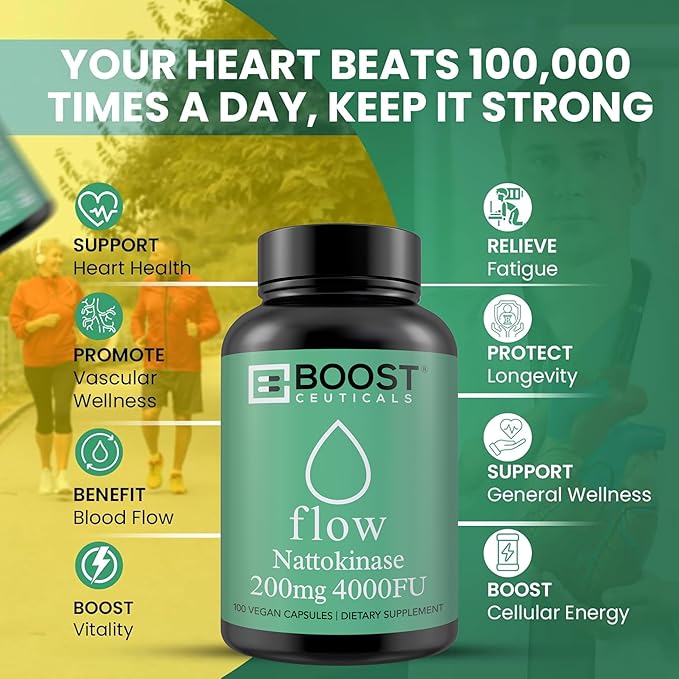 Nattokinase 4000 FU 100 Capsules | Vegan No K2 No Fillers | Clean Enzyme for Circulation &amp Blood Thinner &amp Blood Flow Support | BoostCeuticals