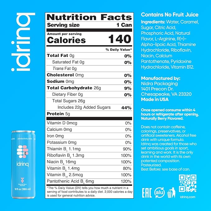 Idrinq - Berry Caffeine Free Energy Drink 12oz - 12-Count