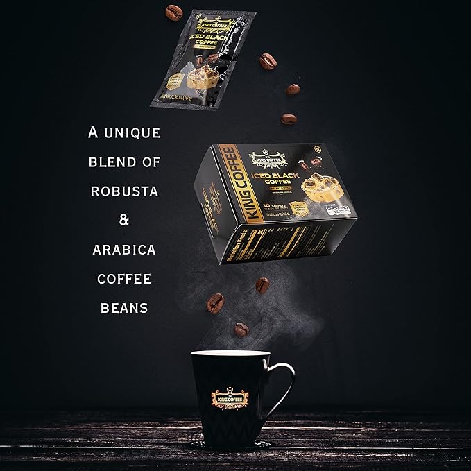 King Coffee Iced Black Instant Coffee - Finely Ground Robusta and Arabica Blend from Vietnam | 10 Sachets (0.56 oz/16g each) | 5.6 oz (Pack of 6)