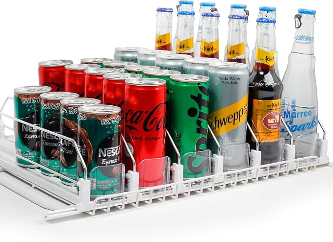 Dwella Drink Organizer for Fridge – 6-Tier Can Dispenser for Fridge Self-Pushing Drink Dispenser Fridge Adjustable Width Fridge Cans Organizer Durable Soda Drink Organizers for Refrigerator