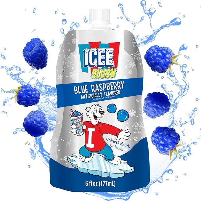 Icee Slush Blue Raspberry Frozen Fruit Juice 6 fl oz Pouches - Just Freeze &amp Squeeze for Instant Slushy Maker Great for Birthday Party Lunchbox No Icee Machine Needed 12 Pack