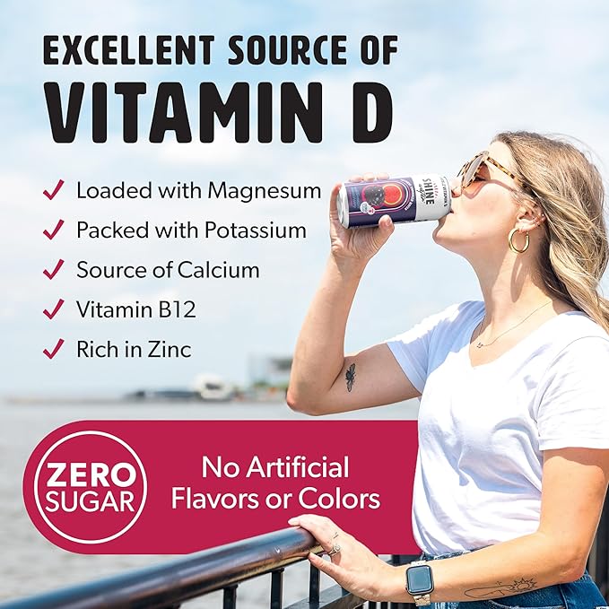 Shine Water Watermelon Blackberry Vitamin D Electrolyte Drinks 12-Pack Sugar Free Flavored Water with Magnesium Zinc &amp Antioxidants Low Calorie Hydration Beverage Plant-Based Vitamin Water Zer
