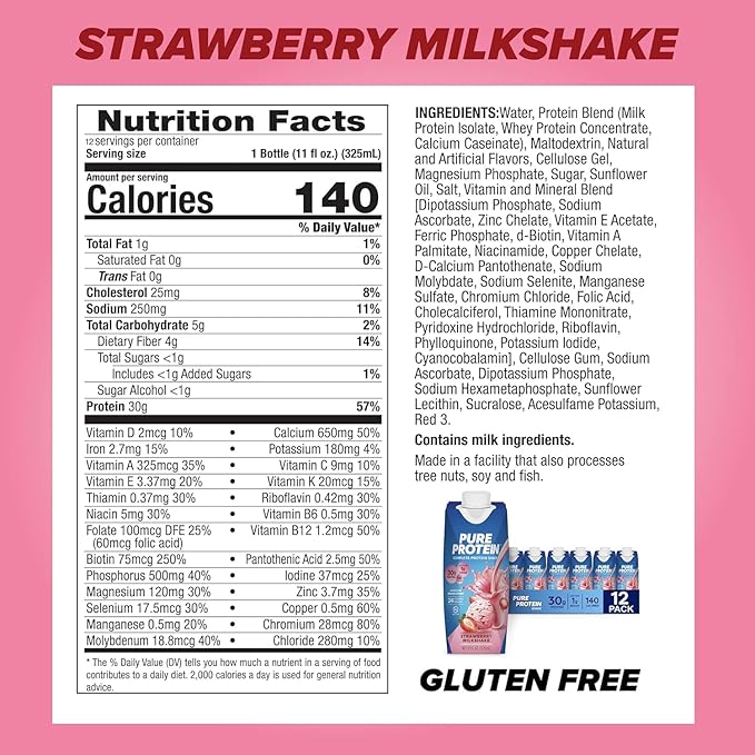 Pure Protein Protein Shake 30g Complete Protein Ready to Drink and Keto-Friendly Vitamins A C D and E plus Zinc to Support Immune Health 11oz Bottles 12 Pack Variety Pack