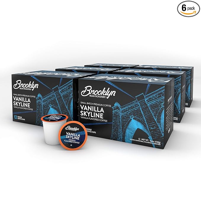 Brooklyn Beans Vanilla Skyline Flavored Gourmet Coffee Pods Compatible with 2.0 Keurig Coffee Pods Brewers 72 Count